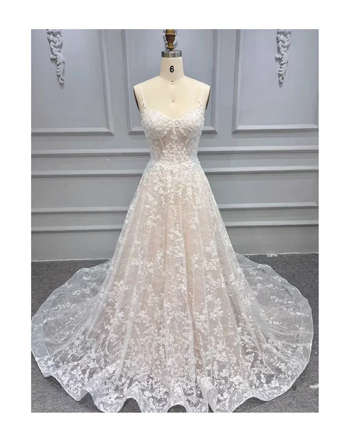 Women's Wedding Dress Long-Tailed Lace A-line Wedding Dress Backless Small Halter Wedding Dresses