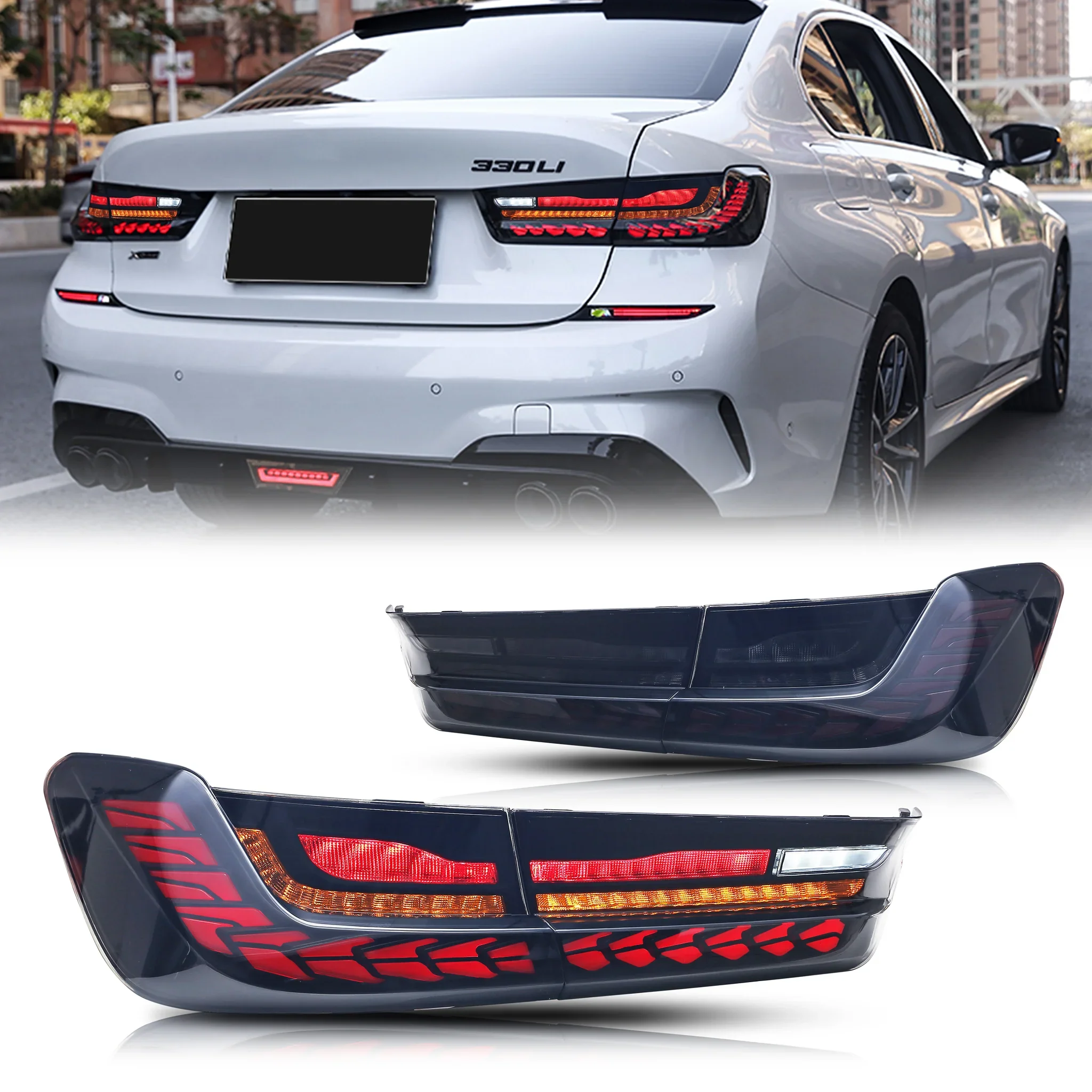 G20 LED GTS Tail Lights Red/Smoked Housing for 2019-2026 BMW G20 G80 M330 M340 3 Series