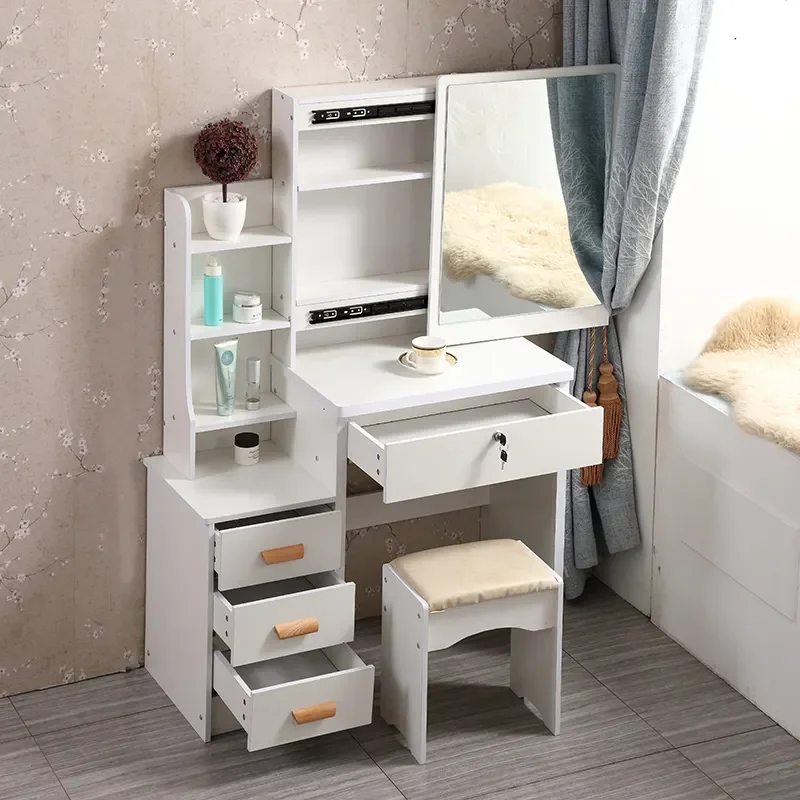 chinese dress ladies Small Vanity Desk with Sliding Mirror and Lights White Makeup Vanities Set  with Drawers Compact Dressing Table with Cabinet and Adjustable Shelves for