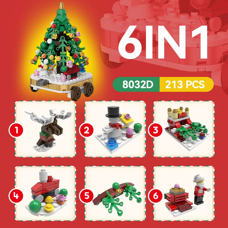 6-In-1 Christmas Building Block Set Train Tree Sleigh Santa Claus Model Brick Christmas Block Christmas Toy for Children CAYI