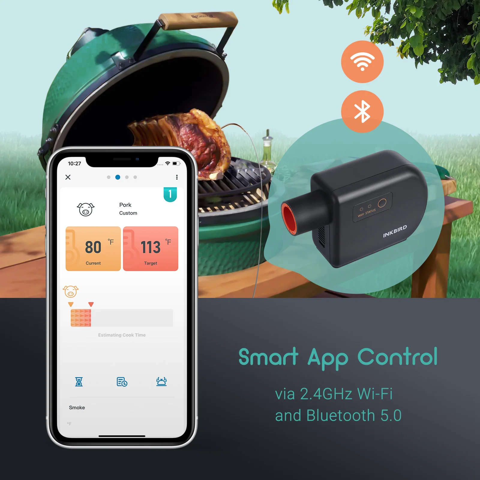 INKBIRD ISC-027W Wifi and BT BBQ Automatic Temperature Controller with Fan for Kettle Grill, Kamado Grill, Green Egg
