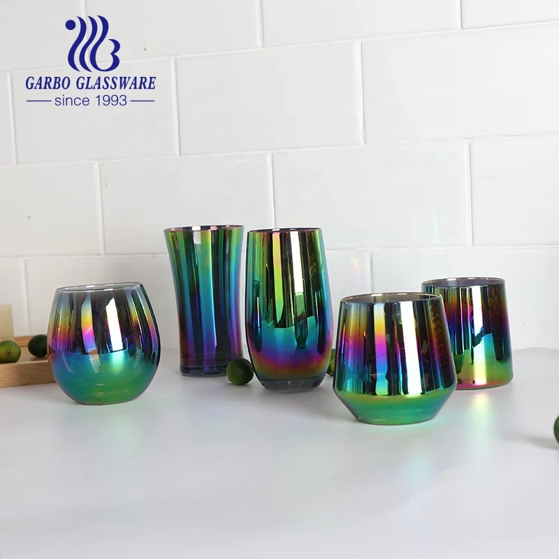 Factory Supply Fashion 280ml Food Safe Ion Plating Glass Cups Colored High Quality glassware Tumbler for Water Juice Drinking