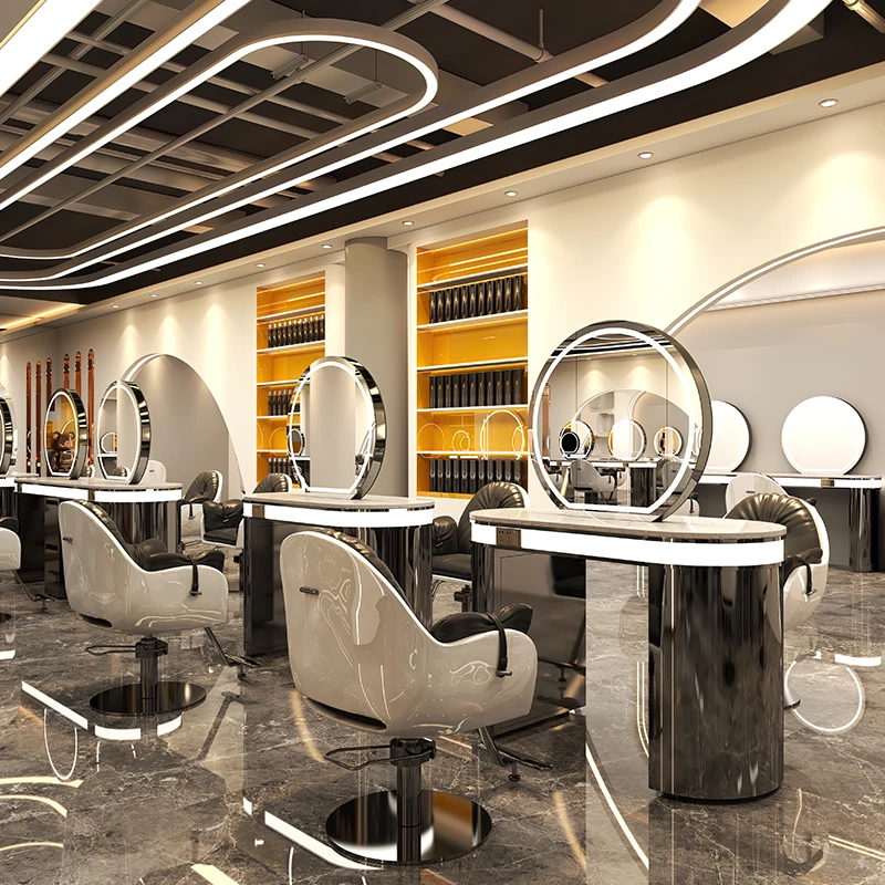 Must Have Products For Hair Salons With Led Lights Marble Desktop Double Sided Mirror Hair Salon Mirror Station