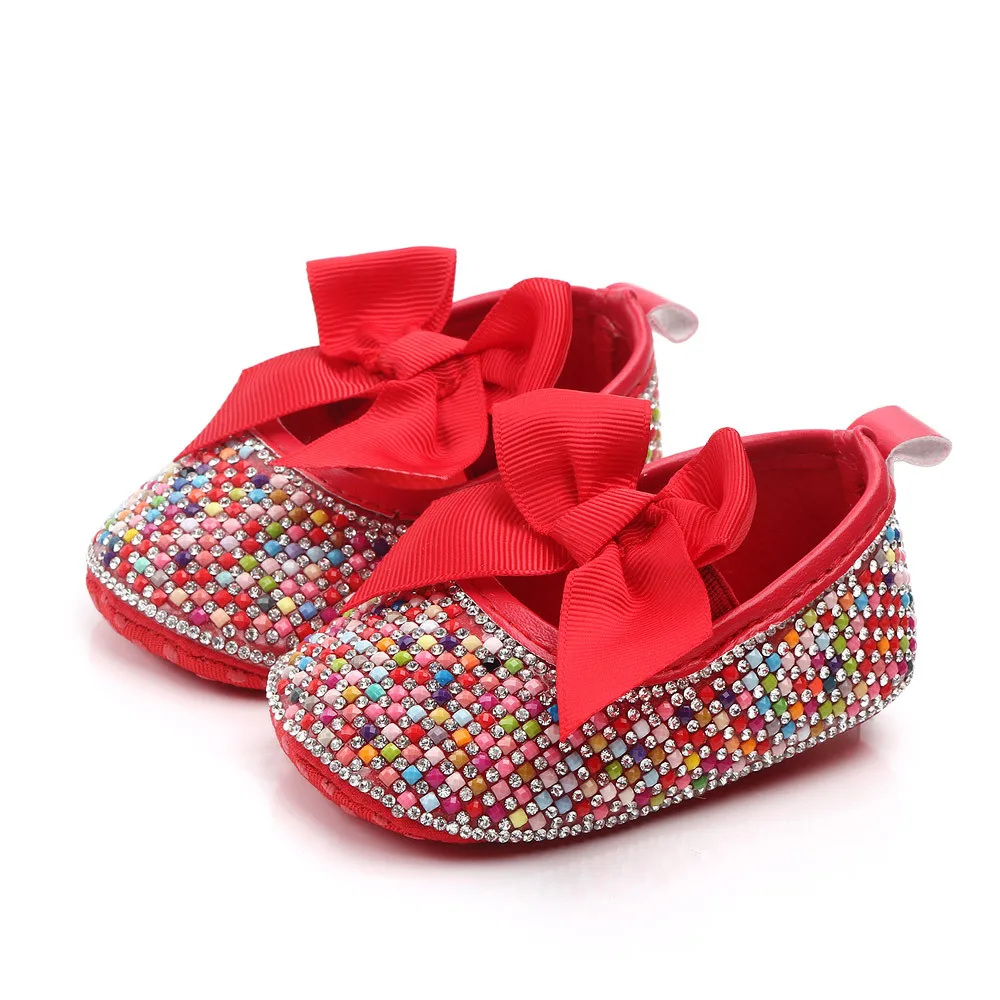 Baby Girls Sparkly Bow Rhinestone Princess Dress Shoes Infant Crib Shoes Mary Jane Flats manufacture