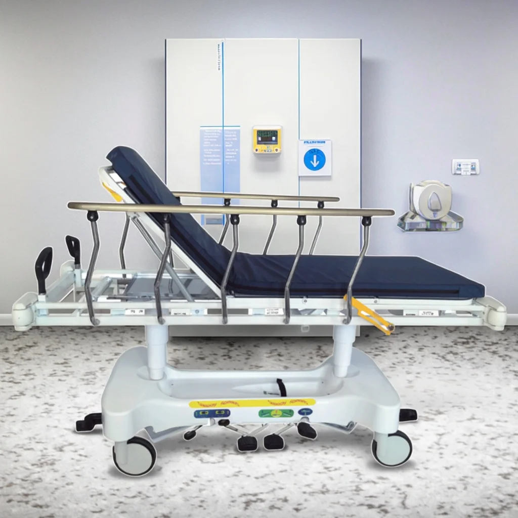 Hospital Medical Trolley with Gas-Assist Backrest Multi-Level Positioning for Patient Transfers 4