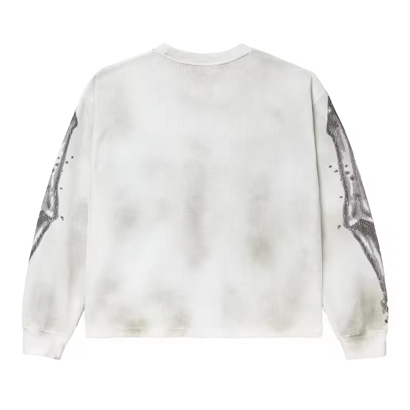 Custom Vintage Washed Distressed Cut off Longsleeve Thermal Waffle Men T-shirt gallery 5