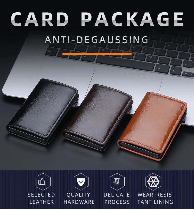 Baellerry Fashion Trend Pu Leather Cover Ultra Thin Automatic Popup RFID Card Holder