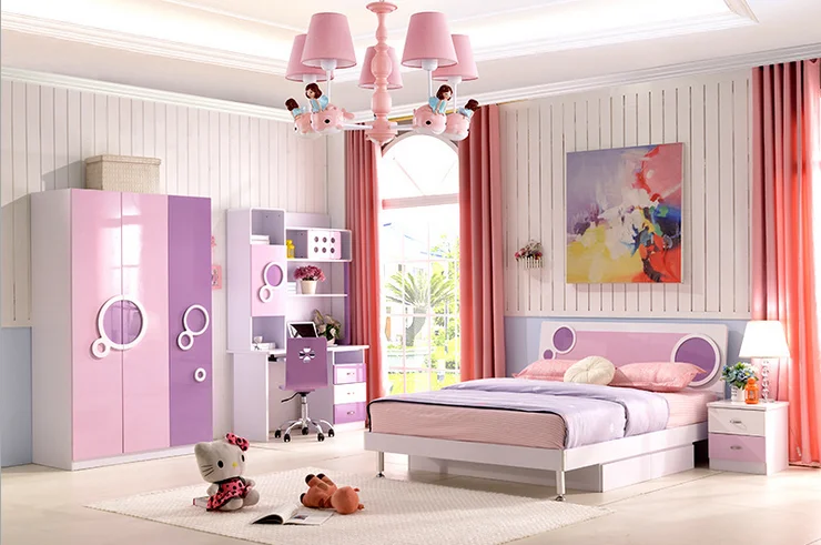 Modern Princess Cheap MDF Pink Colour Children  Furniture Bedroom Set