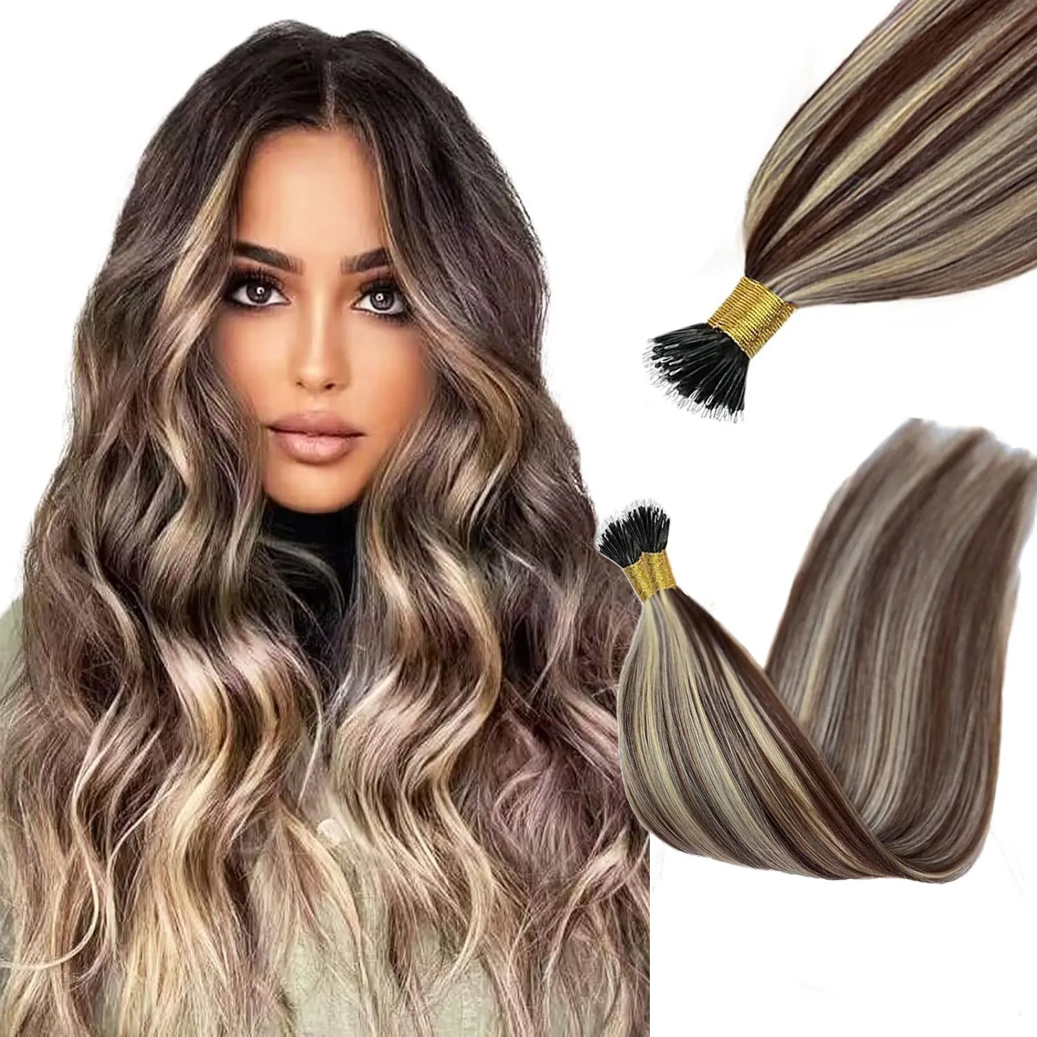 Blonde Raw Keratin Nano Stick Tip Hair Extension Double Drawn Piano