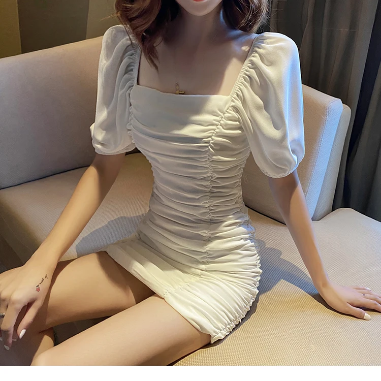 High quality Womens Square Neck White Glitter Bodycon Dress