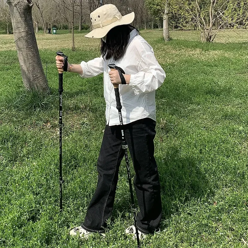 Folding Canes For Women Trekking Poles, Collapsible Walking Poles For Men Women, Adjustable Lightweight Walking Sticks For Trekking, Camping, Backpacking, Hiking (Blue 1 Pack Tactical Walking Stick