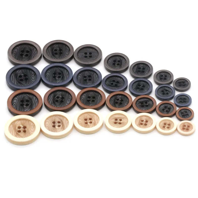 New Design Wholesale Wide Edge Wood Effect 4 Holes Round Suit Buttons For Clothes