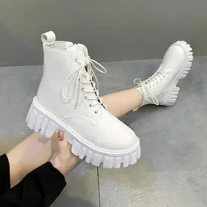 Custom Logo Plus Size Women White Boots Shoes Retro Fashion Chunky Ankle Boots Ladies Winter Boots for Women