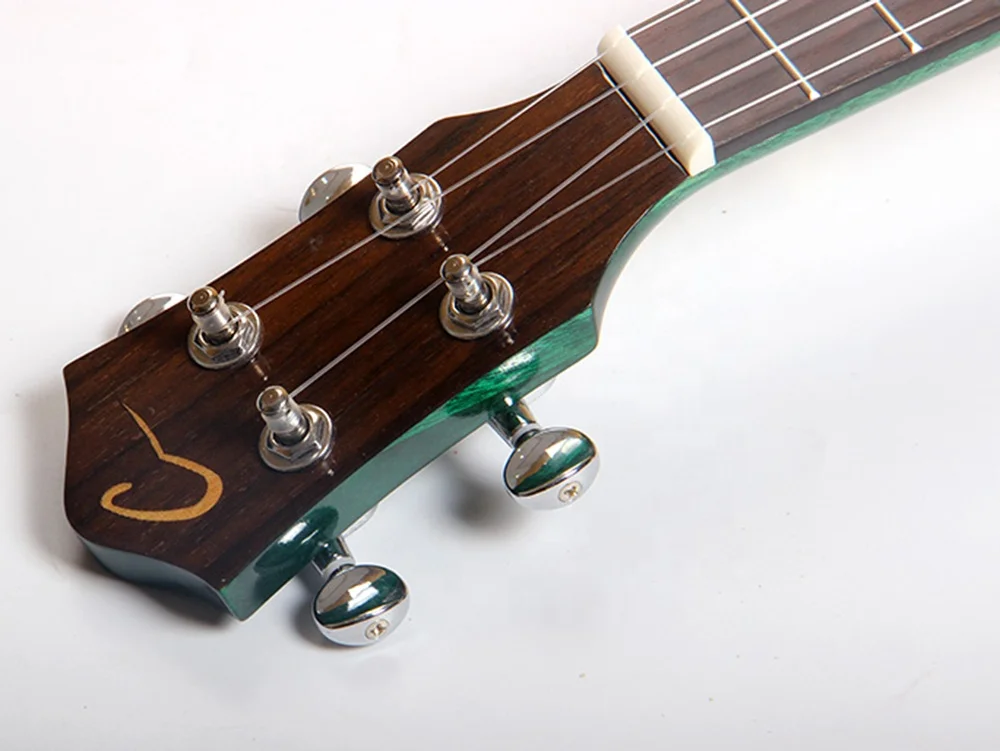 China Guitar Factory Custom Musical Instruments Concert 23 Inch Mahogany Body Green Ukulele High Gloss With Colorful Stone Inlay