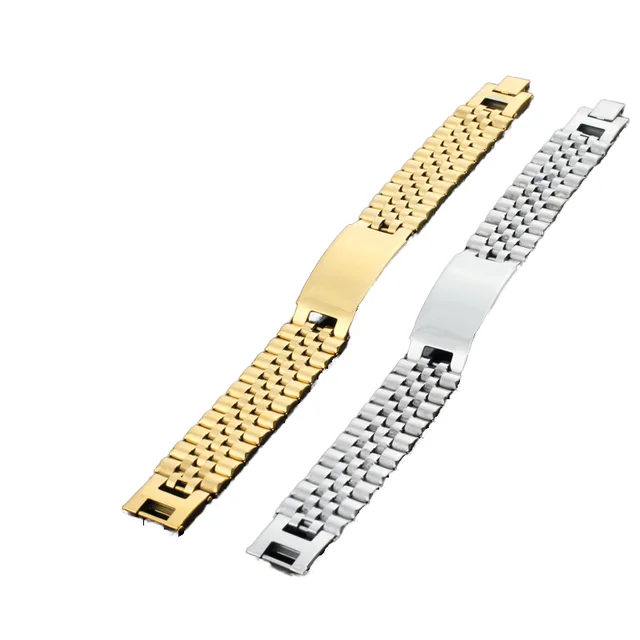 Luxury 18mm Stainless Steel Watch Strap Bracelet Wide Wristband Bangles Gold Plated Trendy Fashionable Men's Accessory Gift