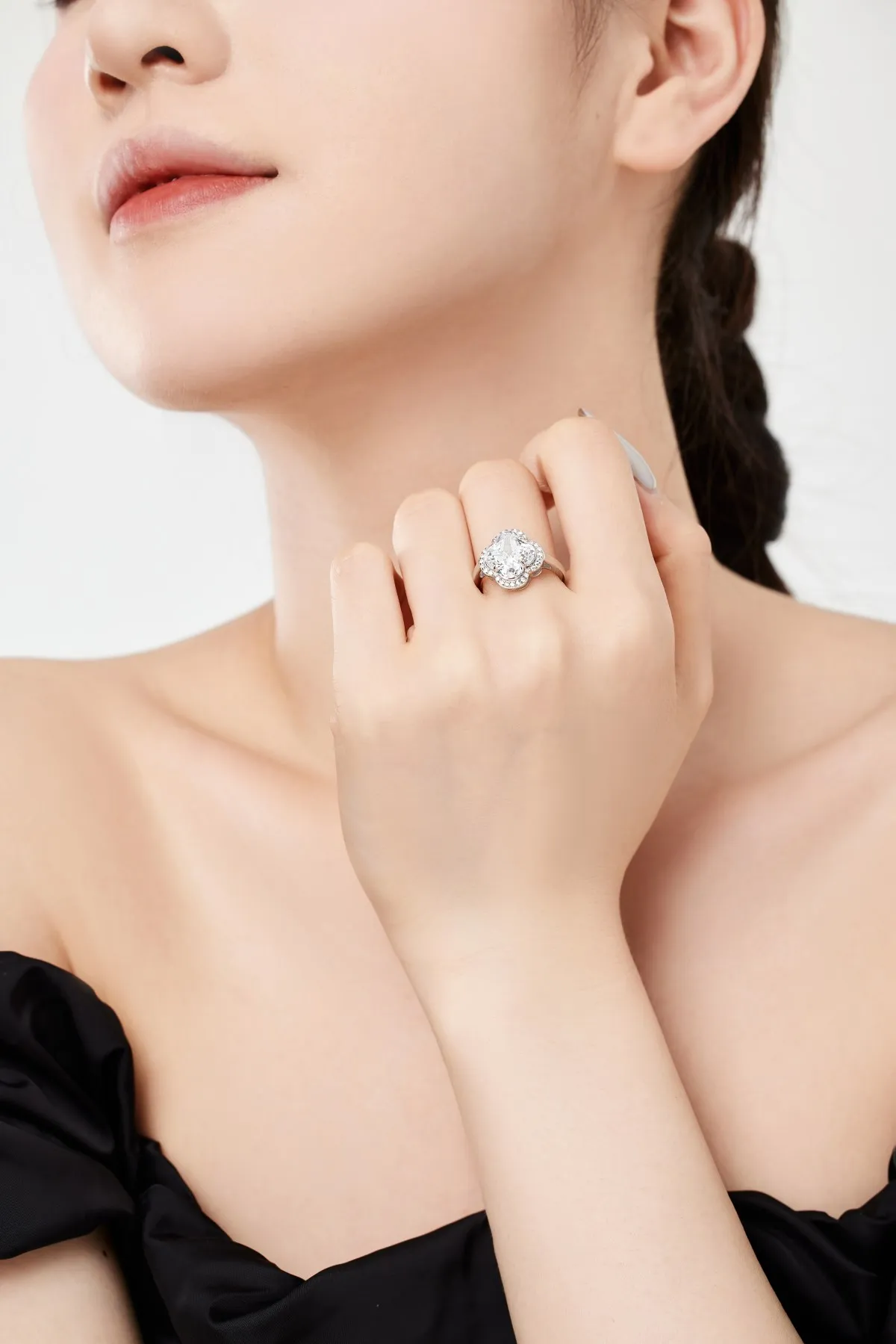KAKODIY Luxury Four Leaf Clover Design Cubic Zirconia Ring 925 Sterling Silver Ring Girls Girls Jewelry Set detail 3