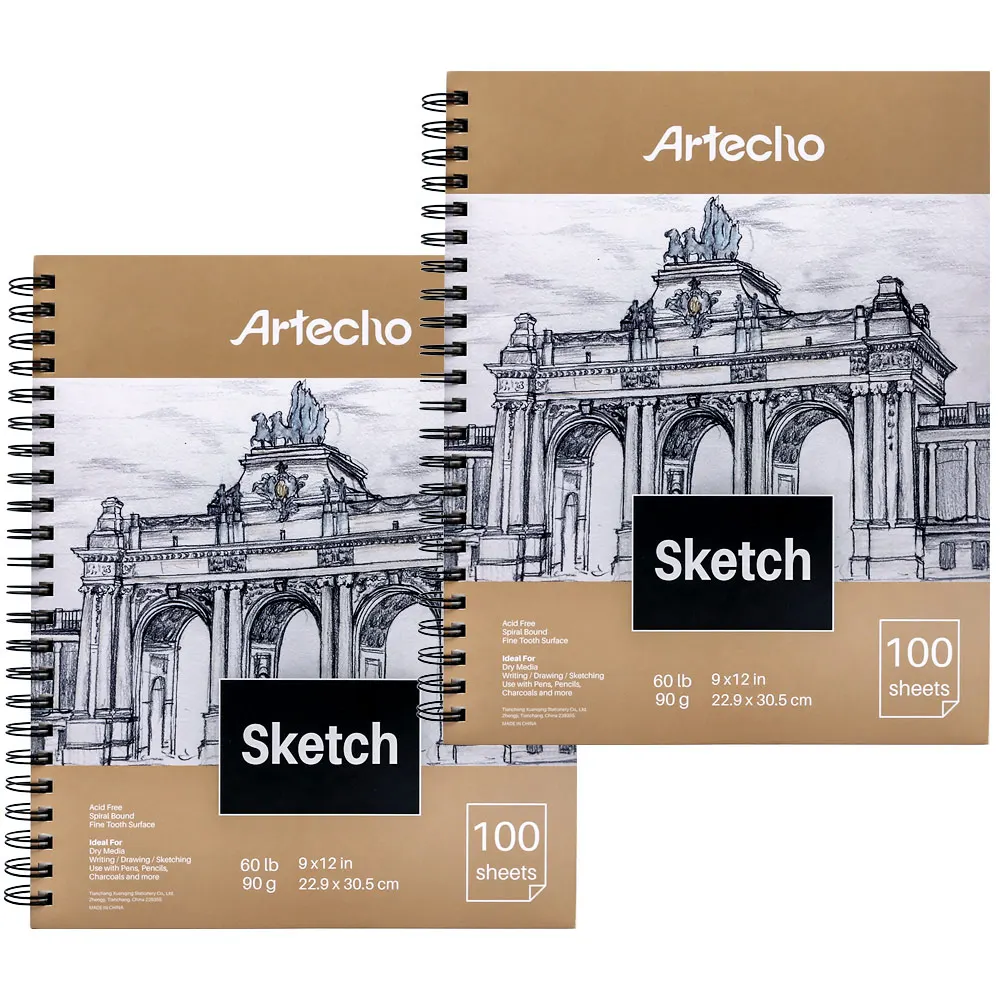 Artecho 9 x 12 Inch Sketch Book, 100 Sheets (60 lb/90gsm), Spiral Bound, Art  Supplies Sketch Pad, Natural White Paper, Durable Acid Free, Drawing Paper,  Ideal for Kids Teens Adults 9x12 1pack