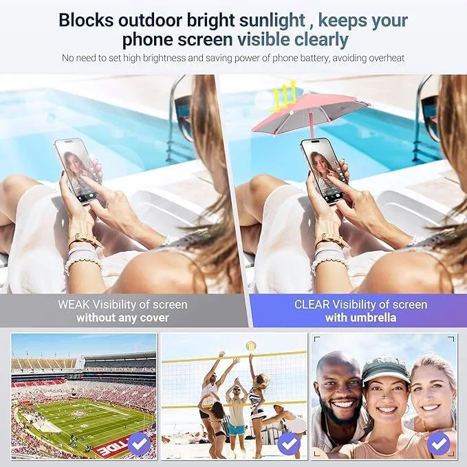 Magnetic Phone Umbrella Outdoor Phone Sun Shade Shield with Flexible Rotatable Phone Ring for iPhone for Magsafe Anti-Glare