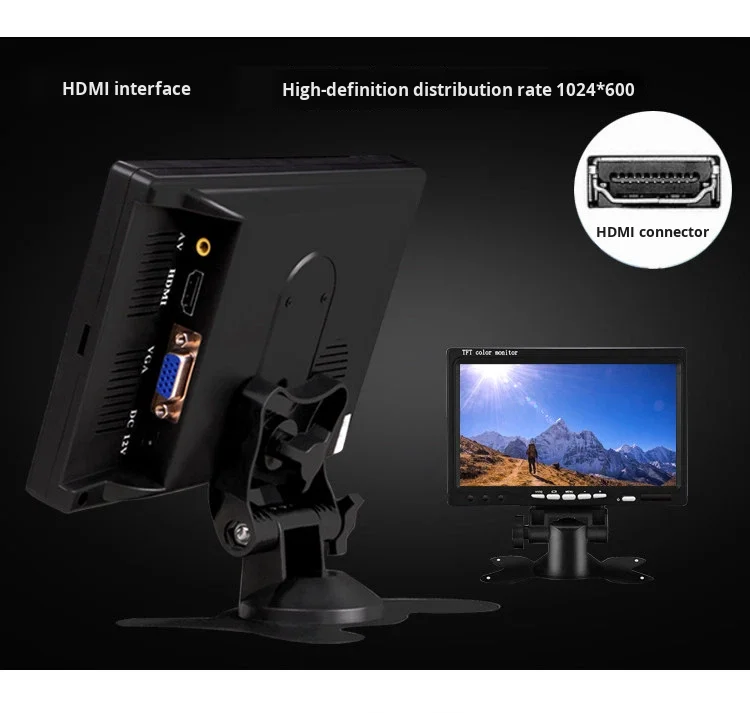 7 Inch Industrial Monitor Wall Mounted IPS Display Screen VGA AV TFT Plastic Small LCD Display Mini Monitor