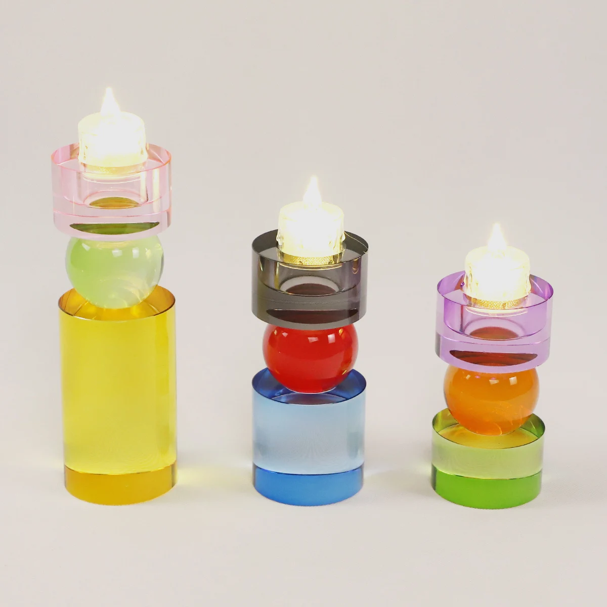 Crystal Made Glass Pillar Tealight Candle Holders Cylinder Candlesticks Holders Colorful Design for Dining Party details