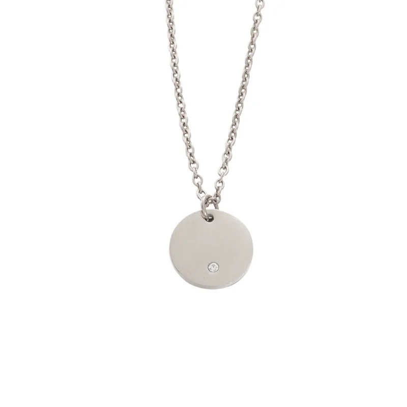 Round Charm Rhinestone Silver Necklace