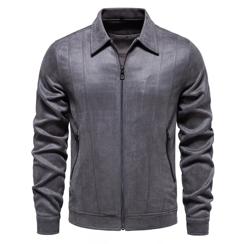 Men's Suede Jacket Solid Colour Lapel Casual Outdoor Autumn Coat_voghion.com