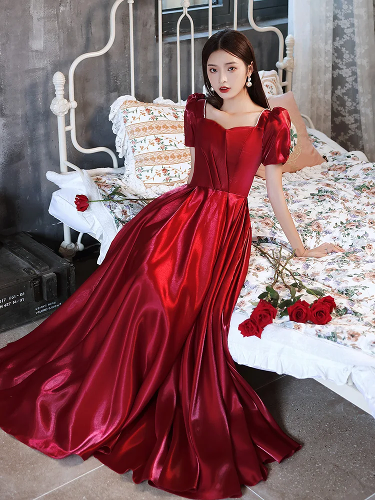 2021 New Arrival Gown Vestidos Satin Dress Long Red Wedding Dresses for  Women Shop 2021 Long Red Wedding Dresses with Satin \u0026 Floral Print