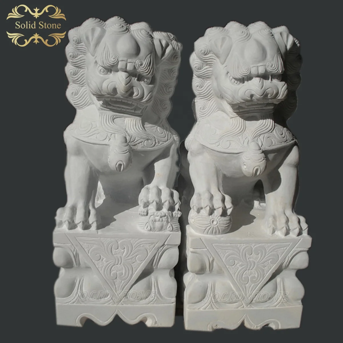 Chinese Style Hand Carved Marble Stone Statue Life Size Foo Dogs for Sale