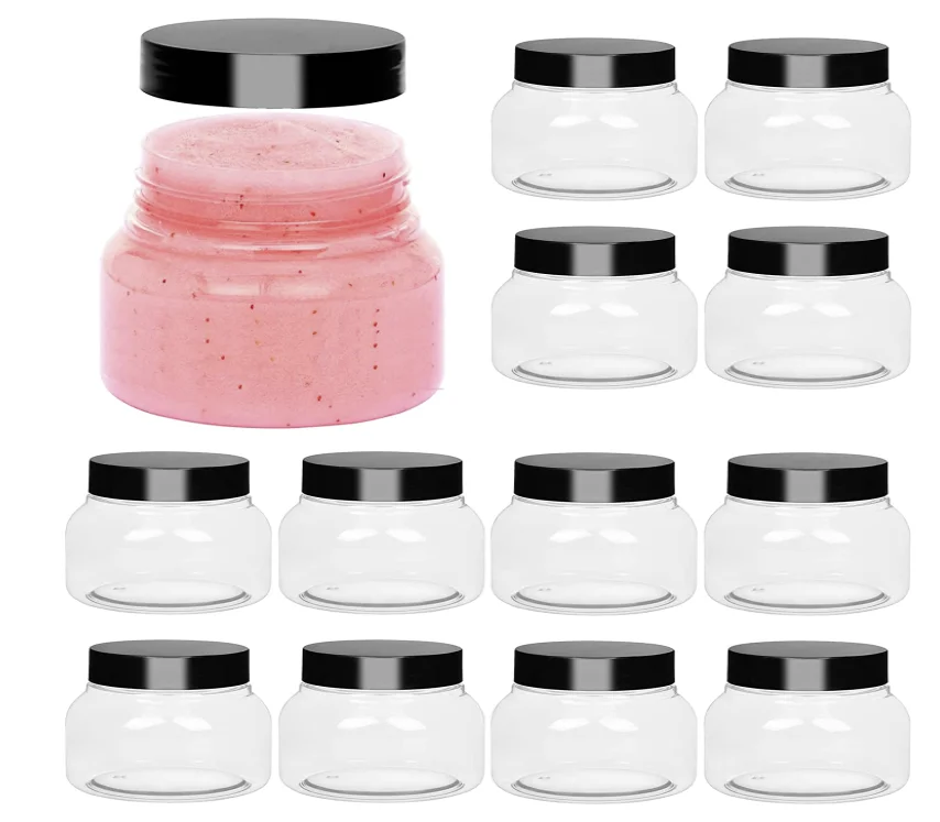 8 oz Clear Plastic Jars with Lids and Labels Refillable Round Plastic ...