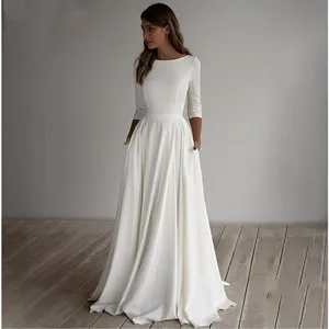 White Long - Sleeve Round Neck Ball Gown Dress Wedding Bridal Gown Offering Customization Service  Ball Gown Wedding Dress