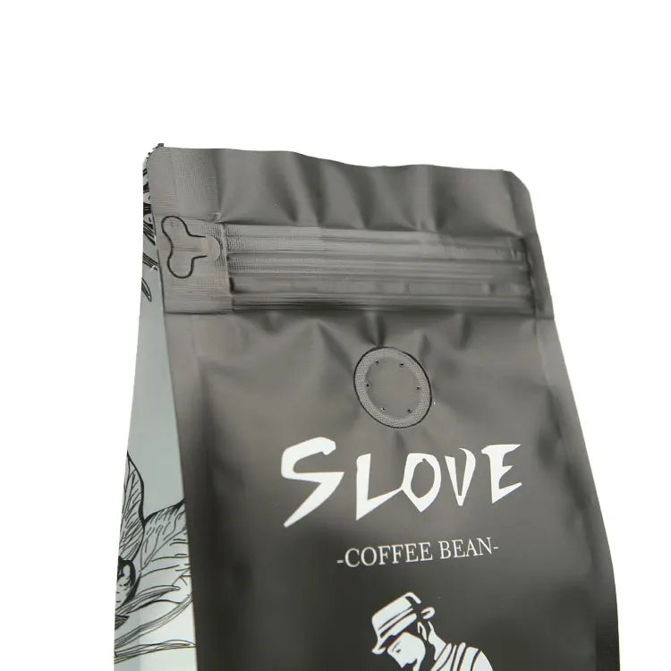 High Quality OEM Custom Printing Matte Coffee Packaging Zipper Flat Bottom Coffee Bag with Valve