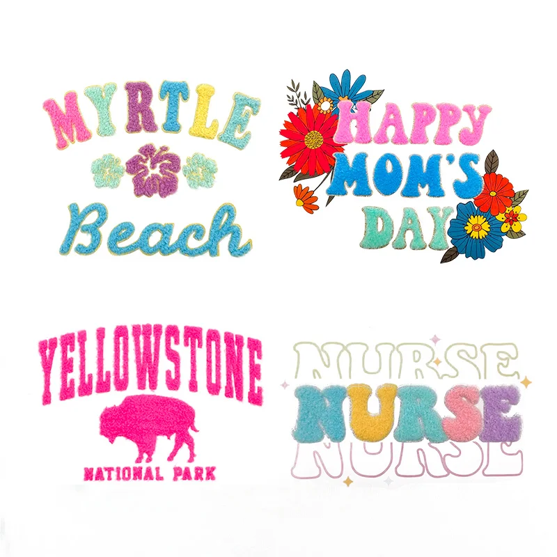 EYD Custom Chenille Embroidered Designer Iron on Patches Iron-on Logo Tpu Puff  Heat Press Transfer Designs  for T Shirts