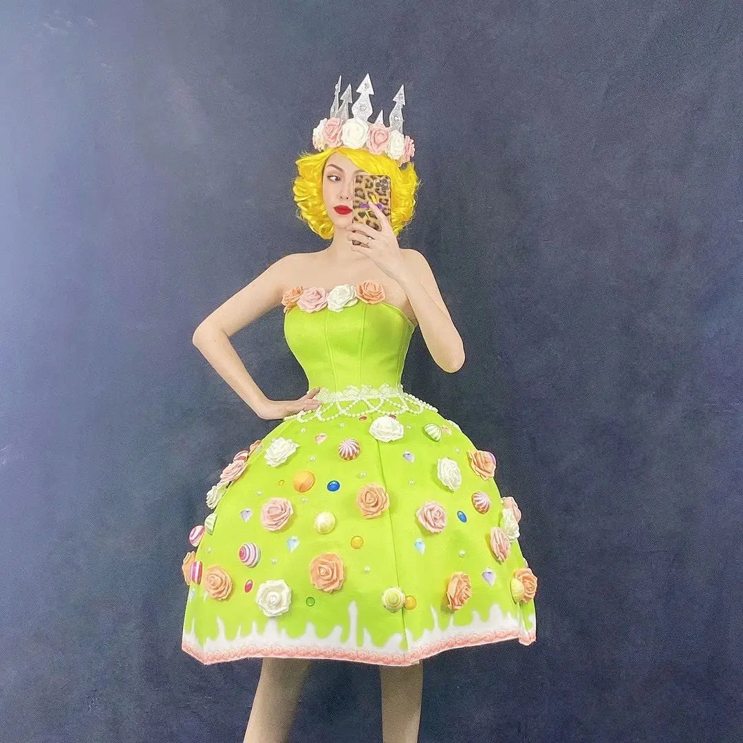 Green Flower Cake Dress Sexy Women Party Girl Stage Show Costume Carnival Paradise Costumes Green Flower Cake Dress Sexy Women Party Girl Stage Show Costume Carnival Paradise Costumes