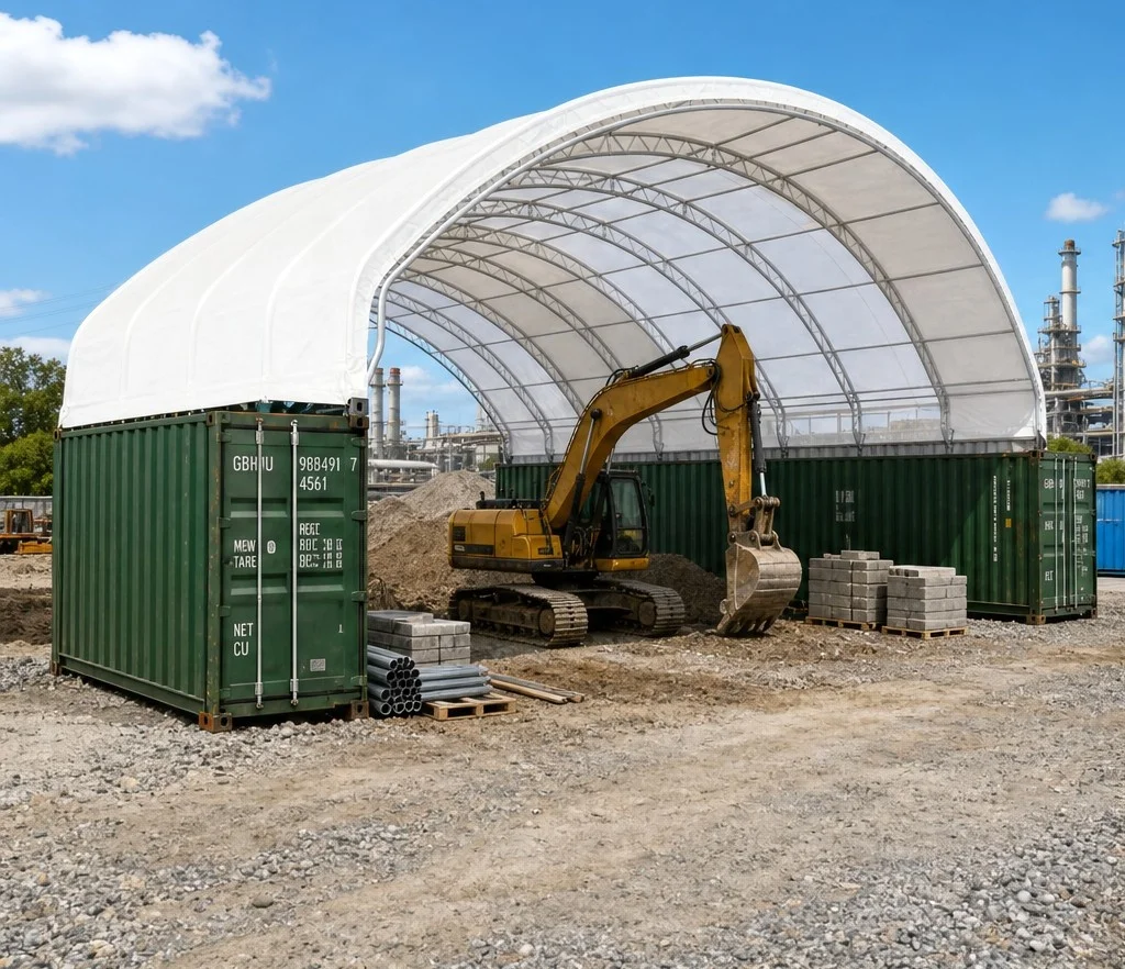 Double Truss Shipping Container Shelter with Translucent Roofs ,  Container Canopy , Container Tent, Container Roofing Shelter