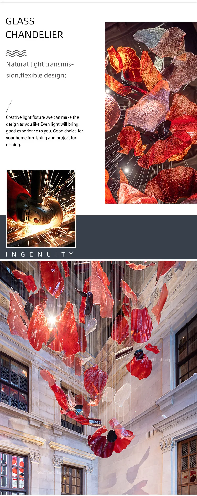 cpl 319 indoor decoration bespoke chandelier villa hall hotel lobby staircase glass led pendant light  -1