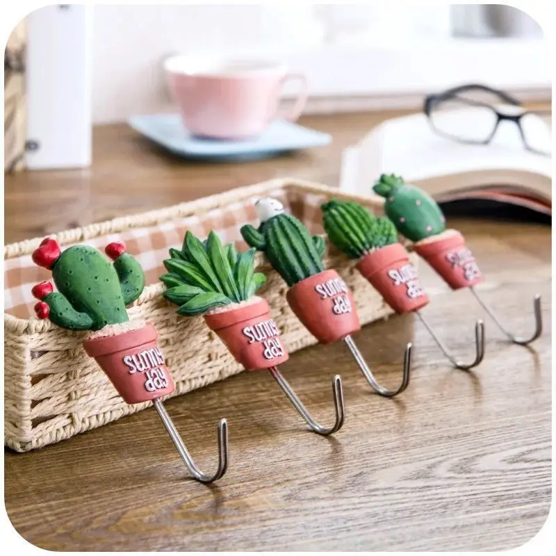 Potted cactus stainless steel hook strong non-stick hook kitchen nail free non-marking door behind the wall small stick hook manufacture