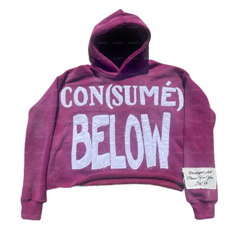 Customized Pullover Acid Wash Raw Hem Sun Faded Cut and Sew Cotton Hoddies Applique Stitch Patch Embroidery Cropped Hoodies Men gallery 9