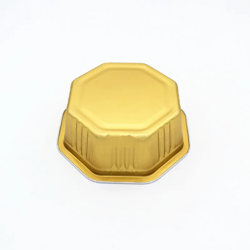 product food grade sealing one time 3003 octagon mold smoothwall food packing container 1080ml gold disposable aluminum foil box-2