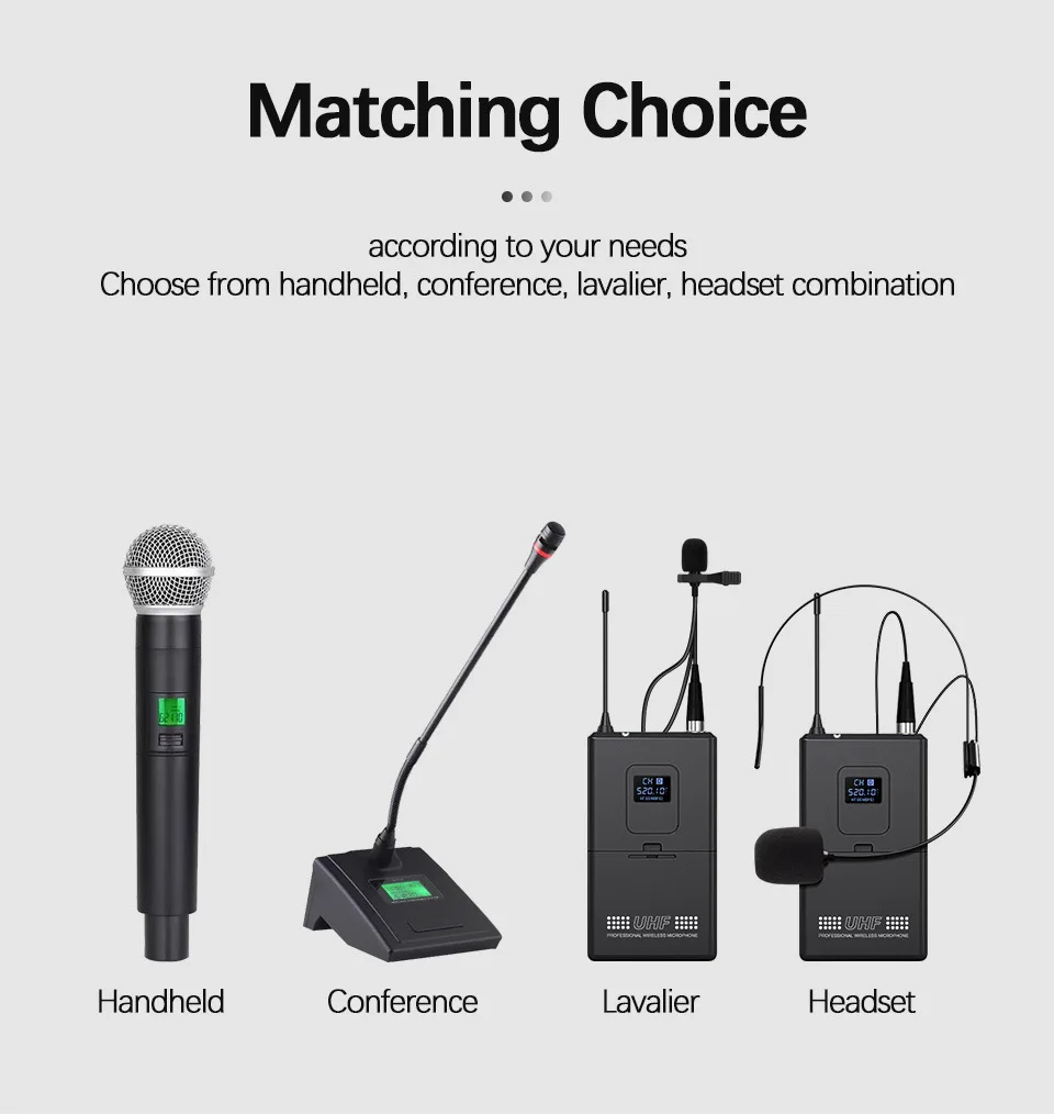 XTUGA Professional 8-Channel UHF System Wireless Dynamic Microphone for Conference Use