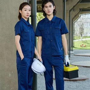 Bamboo Cotton Anti-static Men's Women's Mechanic Short Sleeved Construction Industrial Elastic Custom Workwear Work Clothes