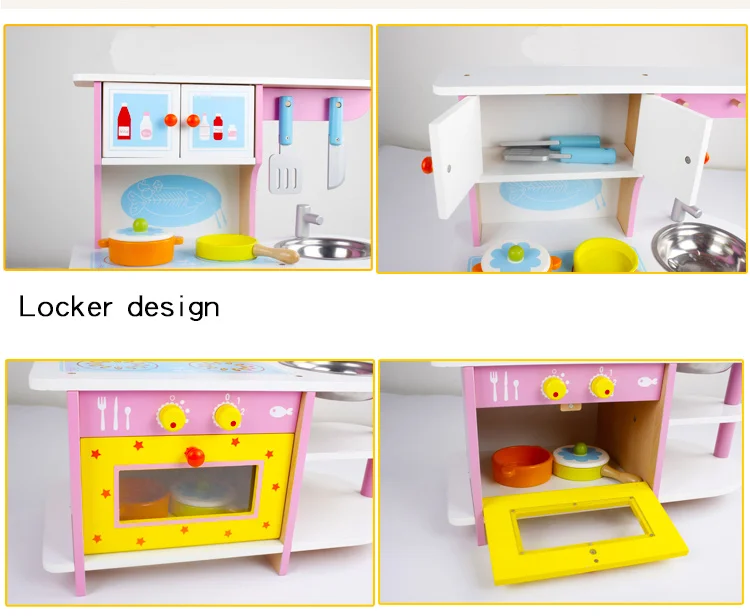 Монтессори Дошкольная большая Деревянная Детская обучающая игрушка розовая газовая варочная плита кухонная для приготовления пищи имитационная коробка