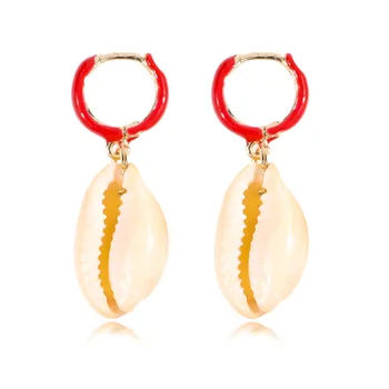 Natural Cowrie Shell Hoop Earring Handmade Summer Jewelry for Girls Ladies