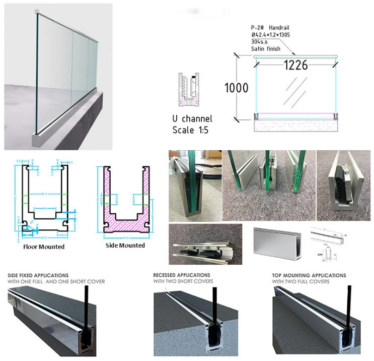 Aluminum Base Shoe Glass Railing Design - Frameless & Durable