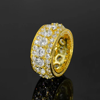 Luxury Hip hop Cuban Men Ring 18k gold plated 3 Row brass Zircon Diamond full pave Fashion CZ Finger Band Ring for Wedding