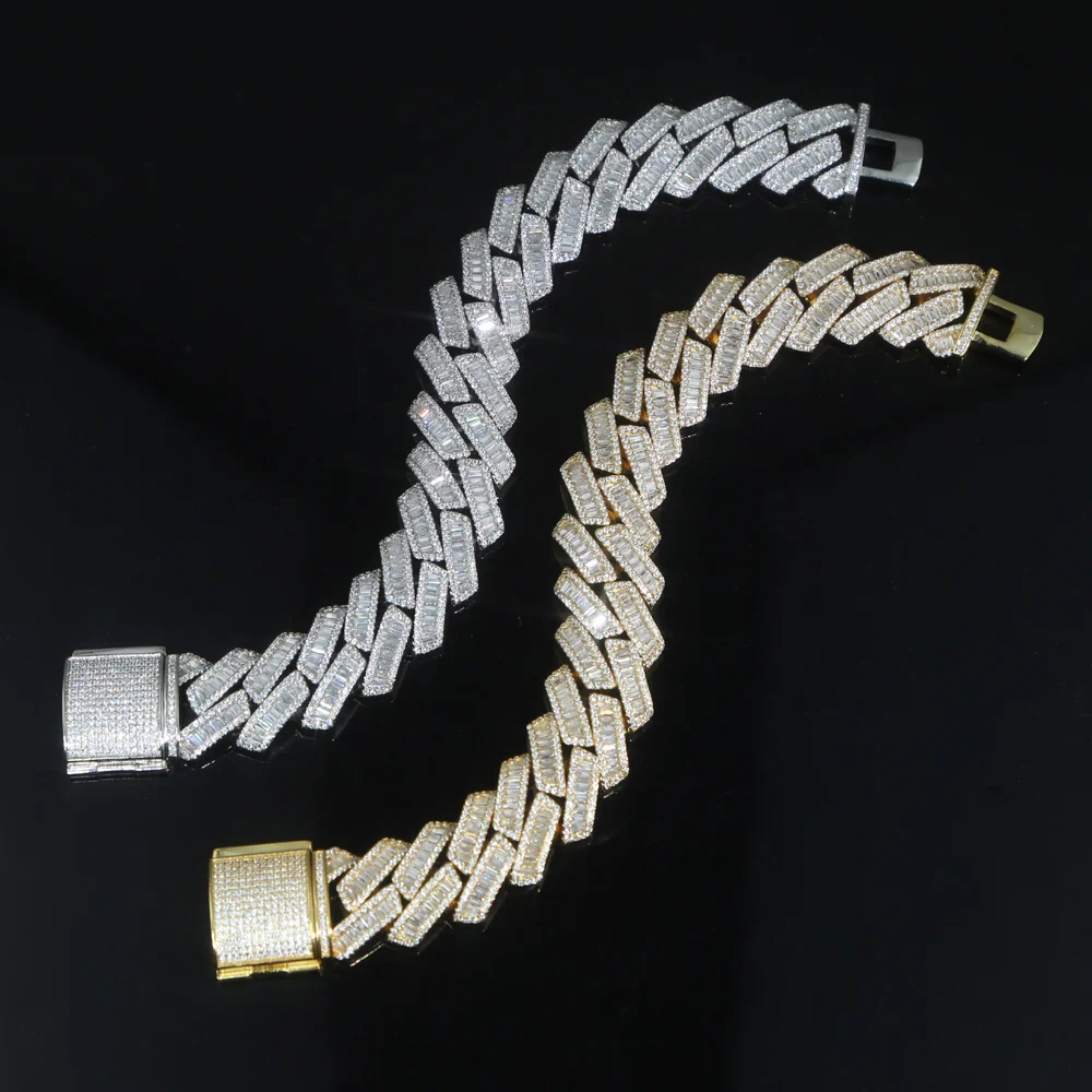 Iced Out Bling 19mm CZ Cuban Link Chain Necklace Silver Plated