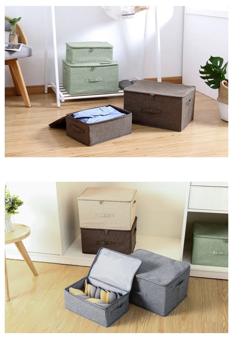 Hotselling Collapsible Linen Clothing Storage Box Cloth Covered Storage