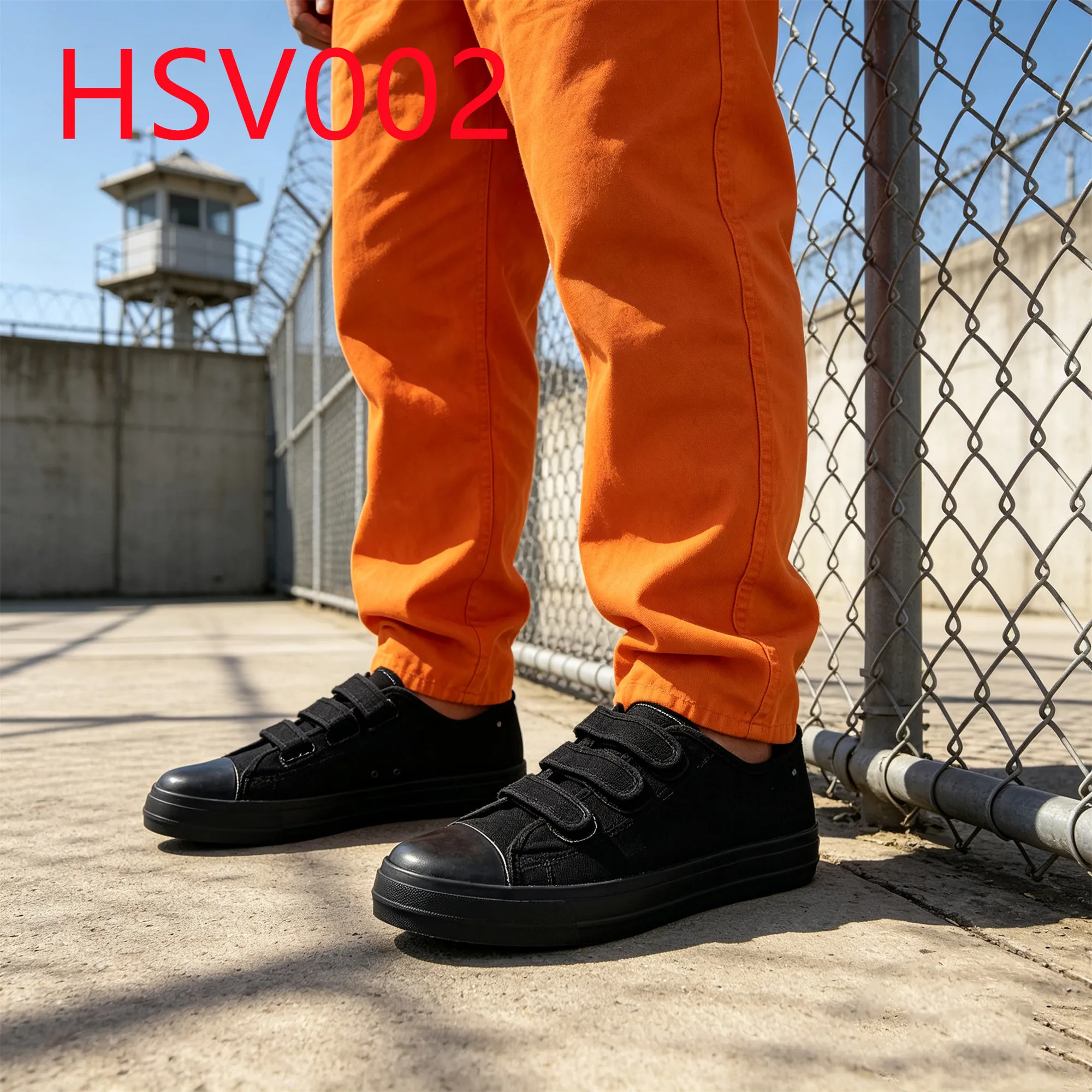 HY,USA Prison Popular Durable Canvas Fabric No Shoelace Sneakers Vulcanized Rubber Sole Low Noise Hua Singh Inmate Shoes HSV002
