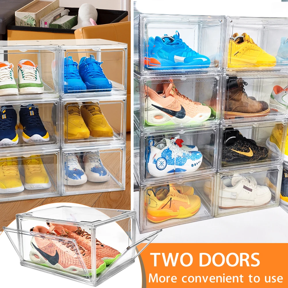 Acrylic Drop Side Open Door Shoe Storage Container Box