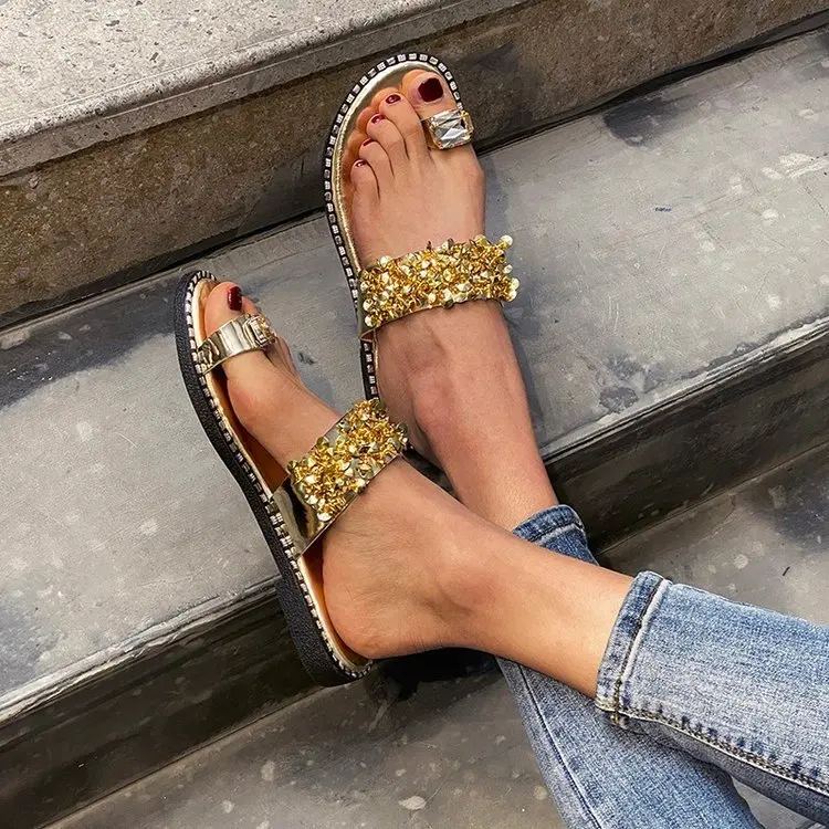 Sandalias De Goma Con Punta Plana Para Mujer,Zapatillas De Sandalias De Goma Con Punta Plana Para Mujer,Zapatillas De