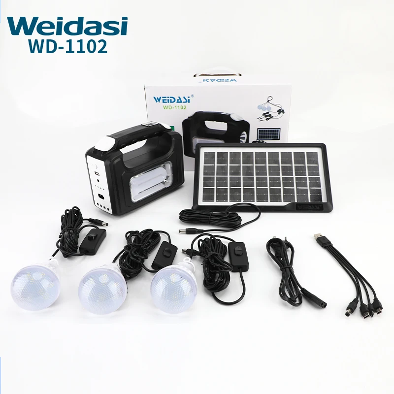 Weidasi Usb Output Portable Emergency Solar Home Lighting Kit Emergency Light with Solar Panel Charging for Wholesale
